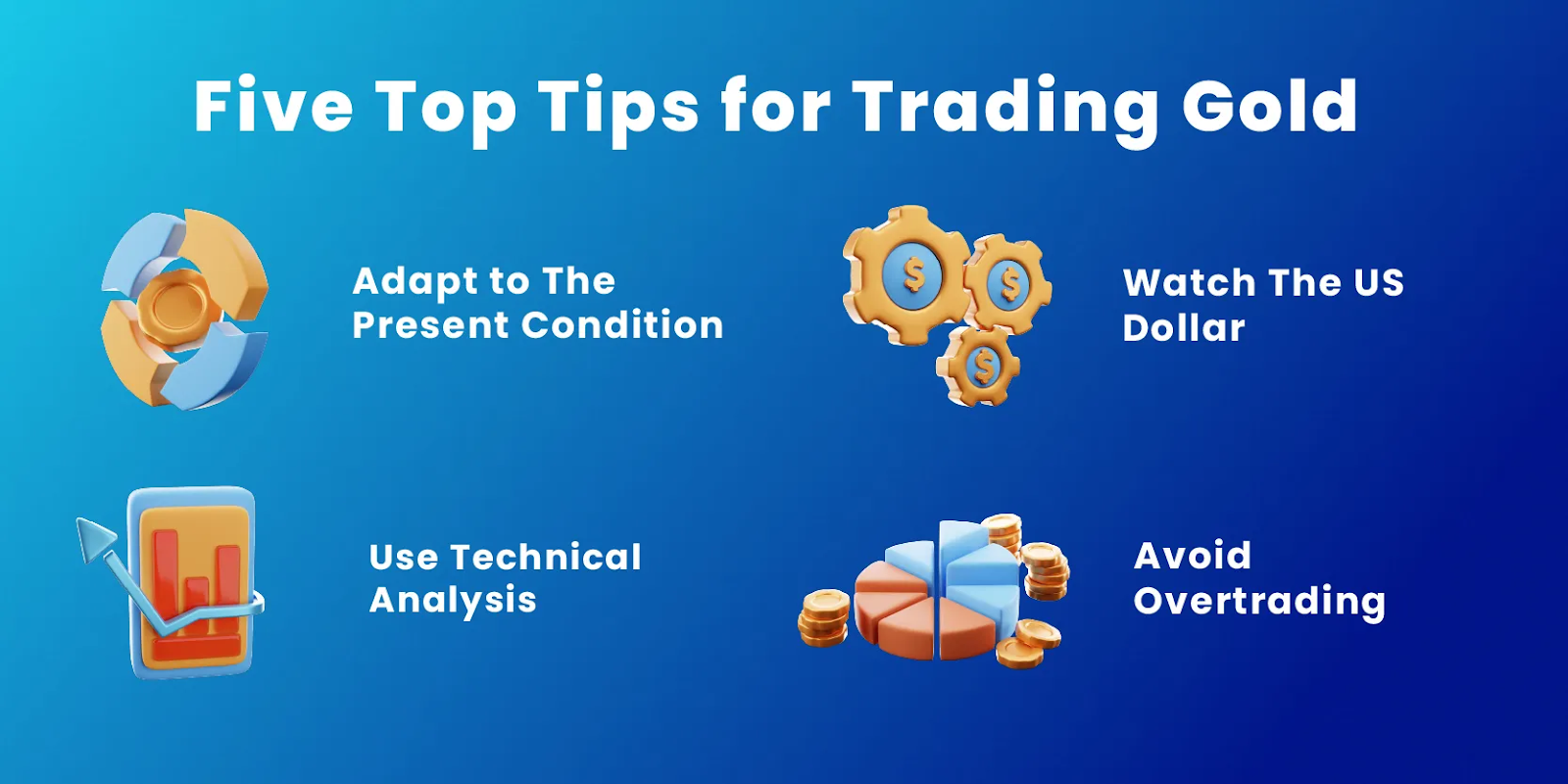 Five top tips for trading gold: Adapt, watch us dollar, use technical analysis, avoid overtrading