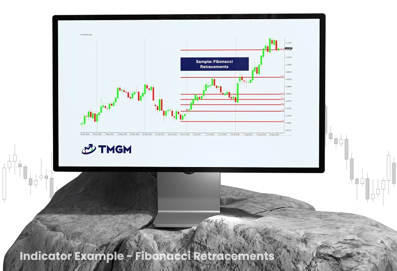 Chart demonstrates the Fibonacci retracement levels, a widely used technical indicator for identifying potential support and resistance zones in trading