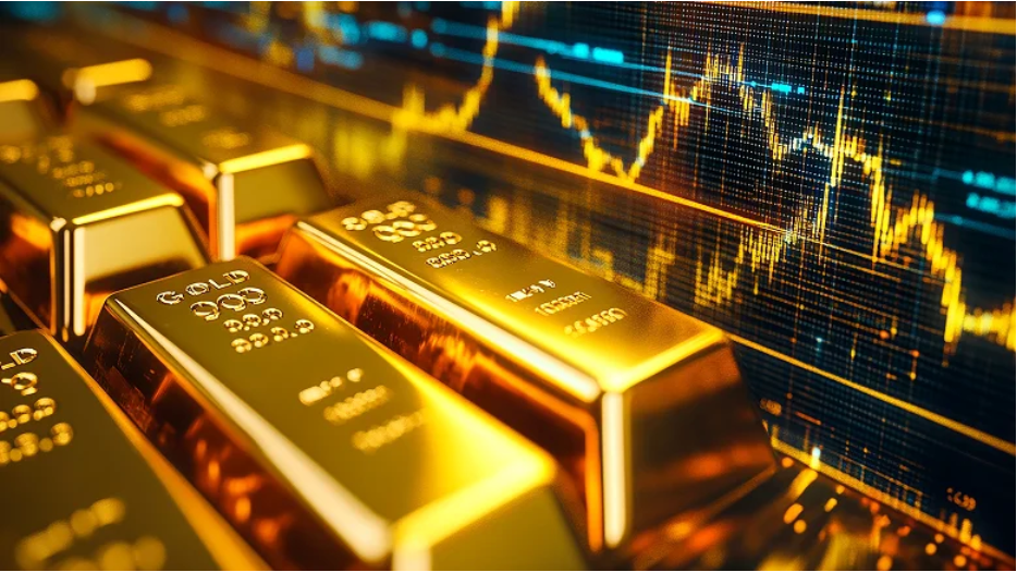 Gold bars with financial chart investment and precious metals showing market concept